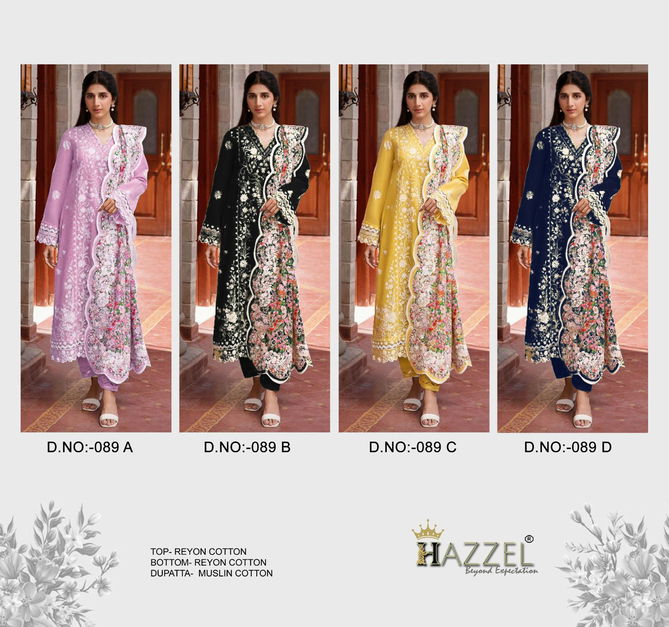 Hazzel 089 A To D Embroidery Rayon Cotton Pakistani Suits Wholesale Market In Surat
